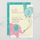 誕生日パーティー招待状::象+風船7P 招待状 (正面/裏面)