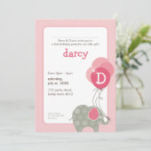 誕生日パーティー招待状:: elephant + balloons 3P 招待状 (スタンド正面)