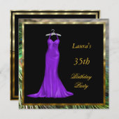 誕生日パーティー招待紫のドレス 招待状 (正面/裏面)