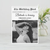 誕生日パーティー新聞おもしろいモノクロ写真 招待状 (スタンド正面)