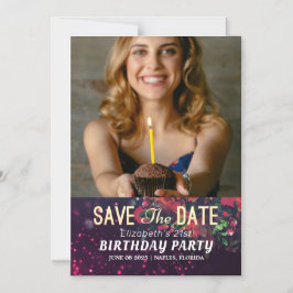 誕生日パーティー日付を保存Burgundyフローラ写真 マグネット招待状