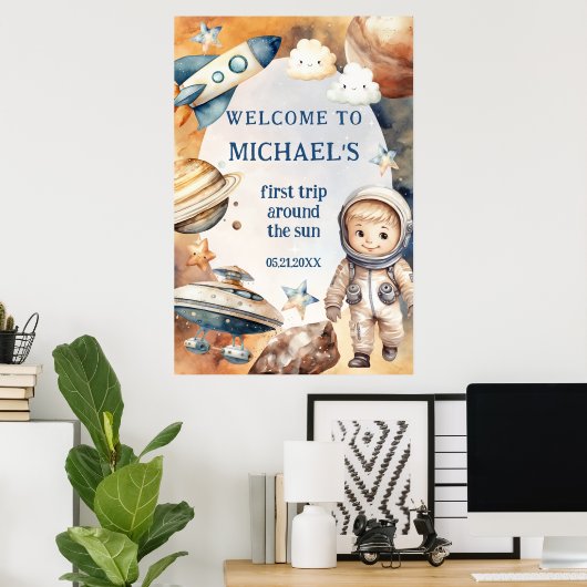 誕生日パーティー最初ののまわりに旅行ザサンウェルカム ポスター (ホームオフィス)