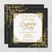 誕生日パーティー木炭ブラック金ゴールドホワイト写真 招待状 (正面/裏面)