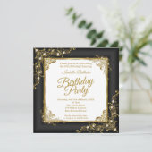 誕生日パーティー木炭ブラック金ゴールドホワイト写真 招待状 (スタンド正面)