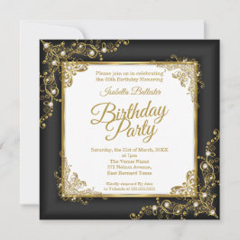 誕生日パーティー木炭ブラック金ゴールドホワイト写真 招待状