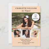 誕生日パーティー桃の写真コラージュ 招待状 (正面)