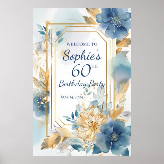 誕生日パーティー歓迎の花付き看板 ポスター (正面)