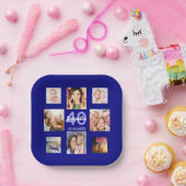 誕生日パーティー海軍の青い写真コラージュの女性 ペーパープレート (パーティー)