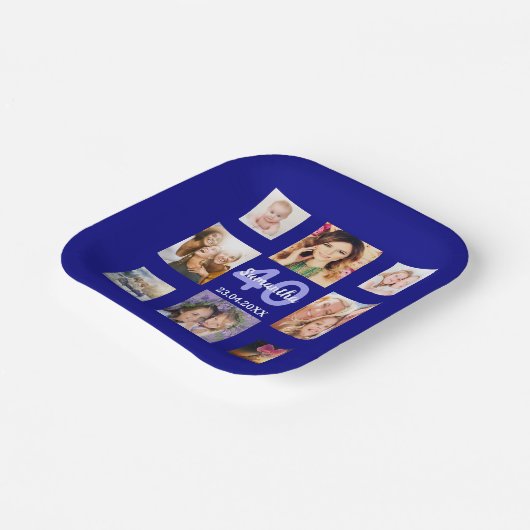 誕生日パーティー海軍の青い写真コラージュの女性 ペーパープレート (傾斜あり)