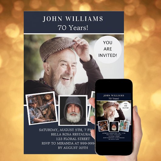 誕生日パーティー海軍の青い写真コラージュ 招待状