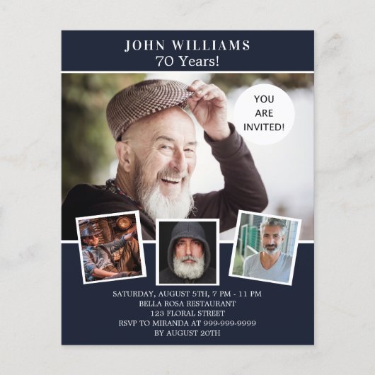 誕生日パーティー海軍の青い写真予算の招待 チラシ (正面)