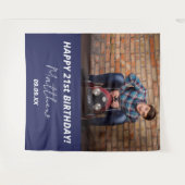 誕生日パーティー海軍の青い写真男 タペストリー (正面(横))