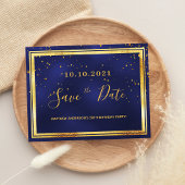 誕生日パーティー海軍の青い金ゴールドは日付を保存 ポストカード