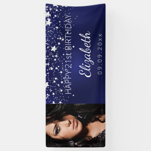 誕生日パーティー海軍の青い銀の星の写真 横断幕 (縦)