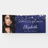 誕生日パーティー海軍の青い銀の星の写真 横断幕 (横)