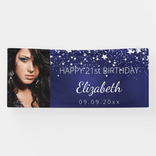 誕生日パーティー海軍の青い銀の星の写真 横断幕 (横)