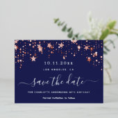 誕生日パーティー海軍ブルーバラ日付を保存 箔シーズンカード (立ち正面)