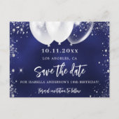 誕生日パーティー海軍ブルーホワイト日付を保存 案内ポストカード (正面)