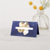 誕生日パーティー海軍ブルー金ゴールドバルーン名 プレイスカード (正面)