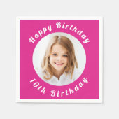誕生日パーティー熱いピンクのフォトガール スタンダードカクテルナプキン (正面)