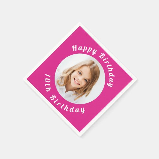 誕生日パーティー熱いピンクのフォトガール スタンダードカクテルナプキン (角)