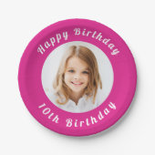 誕生日パーティー熱いピンクのフォトガール ペーパープレート (正面)