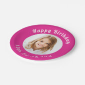 誕生日パーティー熱いピンクのフォトガール ペーパープレート (アングル)