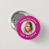誕生日パーティー熱いピンクのフォトガール 缶バッジ (正面&裏面)