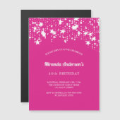 誕生日パーティー熱いピンクの白い星の女の子ラグジュアリー マグネット招待状 (正面/裏面)