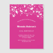 誕生日パーティー熱いピンクの白い星の女の子ラグジュアリー マグネット招待状 (正面)