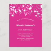 誕生日パーティー熱いピンクの白い星の少女 インビテーションポストカード (正面)