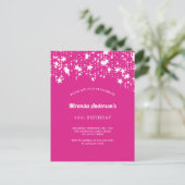 誕生日パーティー熱いピンクの白い星の少女 インビテーションポストカード (スタンド正面)