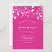 誕生日パーティー熱いピンクの白い星の少女 招待状 (正面)
