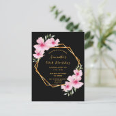 誕生日パーティー熱帯幾何学黒の招待 ポストカード (スタンド正面)