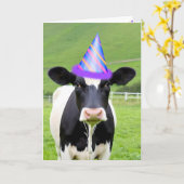 誕生日パーティー牛の牧場 カード (黄色い花)