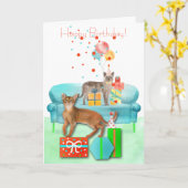 誕生日パーティー猫と帽子とギフト誕生日 カード (黄色い花)