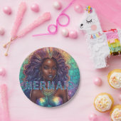 誕生日パーティー用ブラックマーメイド ペーパープレート (パーティー)