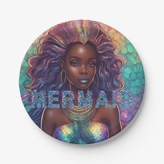 誕生日パーティー用ブラックマーメイド ペーパープレート (正面)