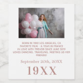 誕生日パーティー白いバラの金ゴールド年生まれ写真bio ワインラベル (シングルラベル)