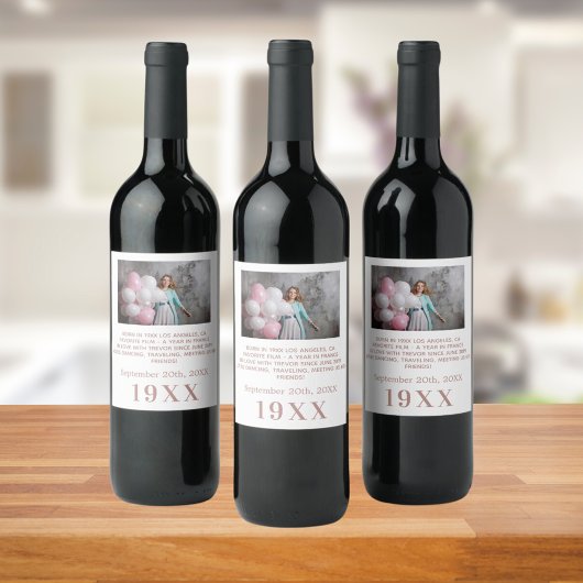 誕生日パーティー白いバラの金ゴールド年生まれ写真bio ワインラベル