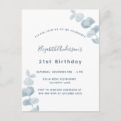 誕生日パーティー白ほこりっぽい青ユーカリ インビテーションポストカード (正面)