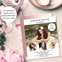 誕生日パーティー白バラ写真予算の招待状