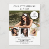 誕生日パーティー白バラ金ゴールド写真コラージュ インビテーションポストカード (正面)