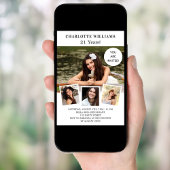 誕生日パーティー白バラ金ゴールド写真コラージュ 招待状