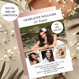 誕生日パーティー白バラ金ゴールド写真コラージュ 招待状