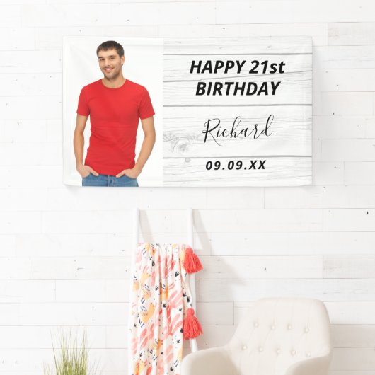 誕生日パーティー白木写真素朴な男 横断幕 (インサイチュ)