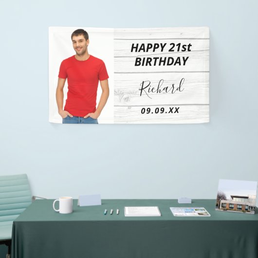 誕生日パーティー白木写真素朴な男 横断幕 (トレードショー)