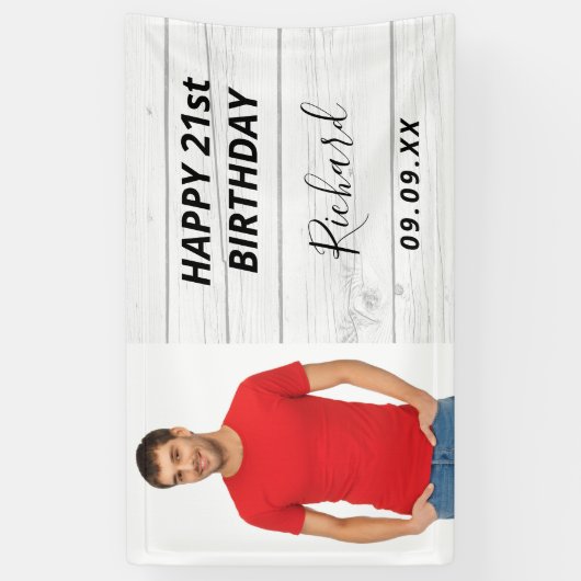 誕生日パーティー白木写真素朴な男 横断幕 (縦)