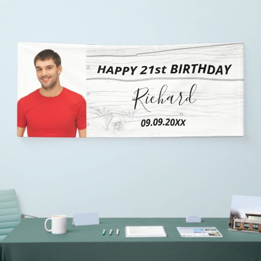 誕生日パーティー白木写真素朴 横断幕 (トレードショー)