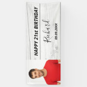 誕生日パーティー白木写真素朴 横断幕 (縦)